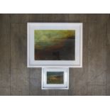 SUE HALLIDAY (Contemporary Cornish artist) Two framed original oil on board landscape paintings,