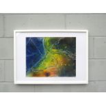 A framed original abstract mixed media painting, unsigned.