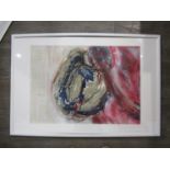 An original framed abstract mixed media painting on paper in white frame 68.5cm x 49.