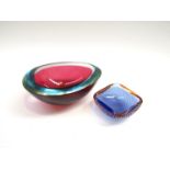 A Murano Sommerso dish in cranberry and blue encased in clear. 14.5cm x 5.5cm high.