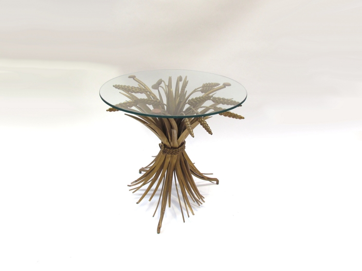A 1960's gilt metal wheatsheaf base and glass topped occasional table,