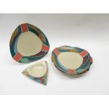 Four Rosenthal plates by Dorothy Hafner in Studio line range together with a shallow dish