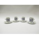 Four Arabia "Ansa" pattern cups and saucers, designed by Estori Tomula.