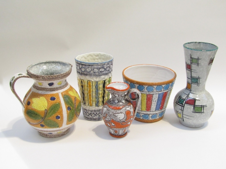 A collection of 1950's Italian pottery vases and jugs including Fratelli. Tallest 25.