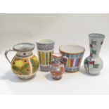 A collection of 1950's Italian pottery vases and jugs including Fratelli. Tallest 25.