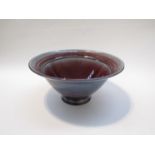 JOHN MAQUIRE (b.1962): A Studio Pottery pedestal bowl, deep red and blue glaze. Impressed seal.