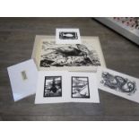 A collection of various linocut proof prints - mainly the works of Gary Hincks