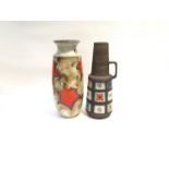 Two West German floor vases - One with single handle and floral printed, No 1527/40,