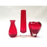 Three pieces of Whitefriars ruby glass including 9420 vase,