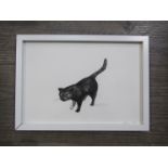 KAREN LORENZ (Contemporary Cornwall artist) A framed original pen and ink drawing of a cat,