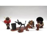 Collection of assorted Scandinavian novelty wooden figures and a continental wood and metal animal.