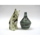 A Carn pottery cat figurine and a Carn Pottery posy vase 12.5cm high.