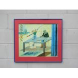 A David Hockney scarce 1977 offset lithographic poster print "Self portrait with blue guitar"
