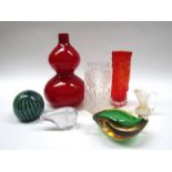 Collection of assorted art glass including Murano Sommerso range cased glass bowl,