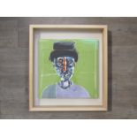 JOHN KIKI (b.1943) An unsigned acrylic on canvas, 'Man with hat'. Set in a box frame.