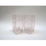 A pair of pink tinted square glass vases in the Finnish style, 15.