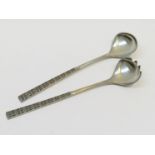 A pair of Norwegian pewter "Mastad" salad servers