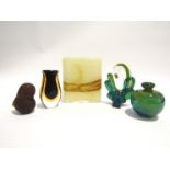A collection of art glass including Mdina random strap sculpture and vase. Murano Sommerso vase etc.