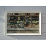 V M HARRIS (XX) A framed original oil on board painting of a shop scene, 49.