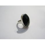 A moss agate silver ring, oval setting. Stamped "Silver".