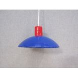 A Danish 'Horn' blue and red ceiling light
