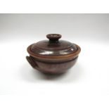 A John Lomas studio pottery lidded tureen with Tenmoku glaze and impressed JL potters seal mark,