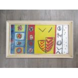 Original framed abstract oil on board painting in the style of Sir Terry Frost, 37cm x 74.