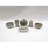 Six items of studio pottery including Cley pottery and Prickwillow pottery. Tallest 13.