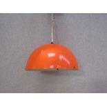 A Danish two tiered orange metal ceiling pendant light