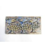 An Ulla Winblad Alingsas Swedish Keramik wall tile with relief moulded stylised birds and grapes