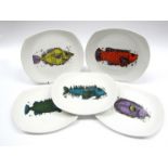 Set of five Washington Pottery "Aquarius fish" pattern plates,