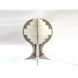 A habitat table lamp in smoked perspex and white bands 49cm high.