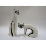 Two Italian Pottery figures of Cats in white and black. Unmarked.