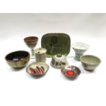 A collection of Studio Pottery to include Don Glanville bowl, Paul Green preserve pot,