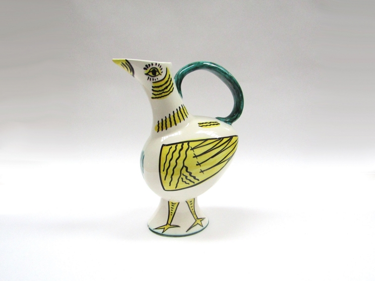 Abstract Italian pottery, large jug with bird design in the style of Pablo Picasso,