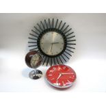 A 'Coral' pedestal clock together with Metamec and Westclox wall clocks