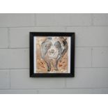 BARBARA KARN (Contemporary St Ives Cornwall artist) A framed original painting of a pig,