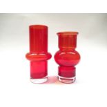 Two Riihimaki glass vases in red by Tamara Aladin.