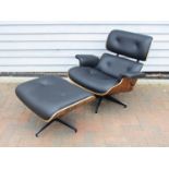 After Charles & Ray Eames - A 670 style lounger and ottoman with laminated frame and black