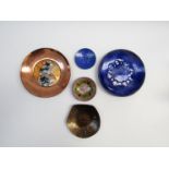 Studi Cellini: enamelled copper dish together with two similar McPherson Gunn and two other dishes