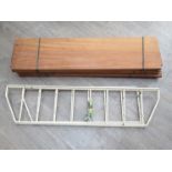 Six hardwood wall shelves, 91cm x 23cm, with four white painted metal supports and fittings.