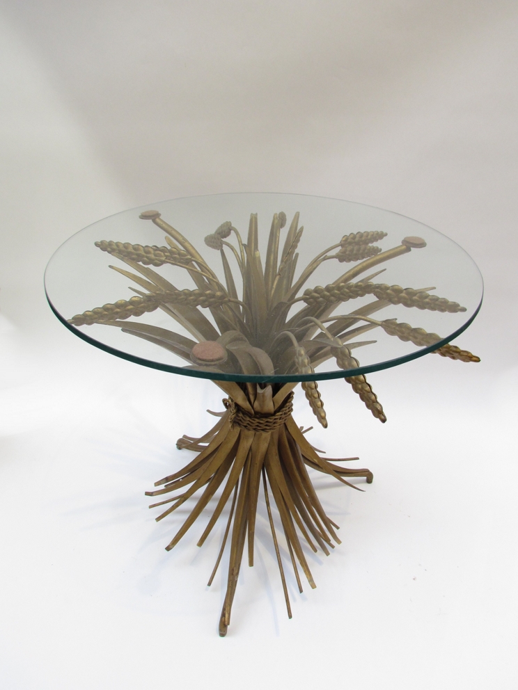 A 1960's gilt metal wheatsheaf base and glass topped occasional table, - Image 2 of 2