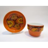 Two pieces of Poole Delphis with orange glazes, shape 73 & 89. Blue and Black back stamps.