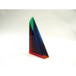 An American Lucite sculpture by Vasa Milhich, triangle form in various colours. 23.