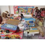 A collection of 1980's Sindy, Barbie and similar dolls, vehicles, outfits,