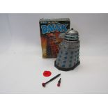 A boxed Palitoy Doctor Who BBC Talking Dalek in silver and black,