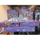 Seven boxed Lego Friends sets to include 41335 Tree House, 41119 Ice Cream Parlour,