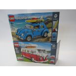 Two boxed Lego sets to include 105252 Volkswagen Beetle and 10220 Volkswagen T1 Camper van