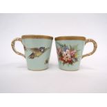 A pair of Royal Worcester coffee cups painted with birds, flowers and insects by John Hopewell, 6.