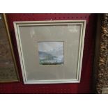 PRISCILLA BALFOUR: A watercolour "Lake of Lausanne" Switzerland, framed and glazed, 11.5cm x 11.